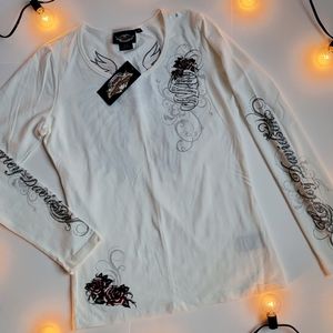 Harley Davidson Embellished White Long Sleeve Top